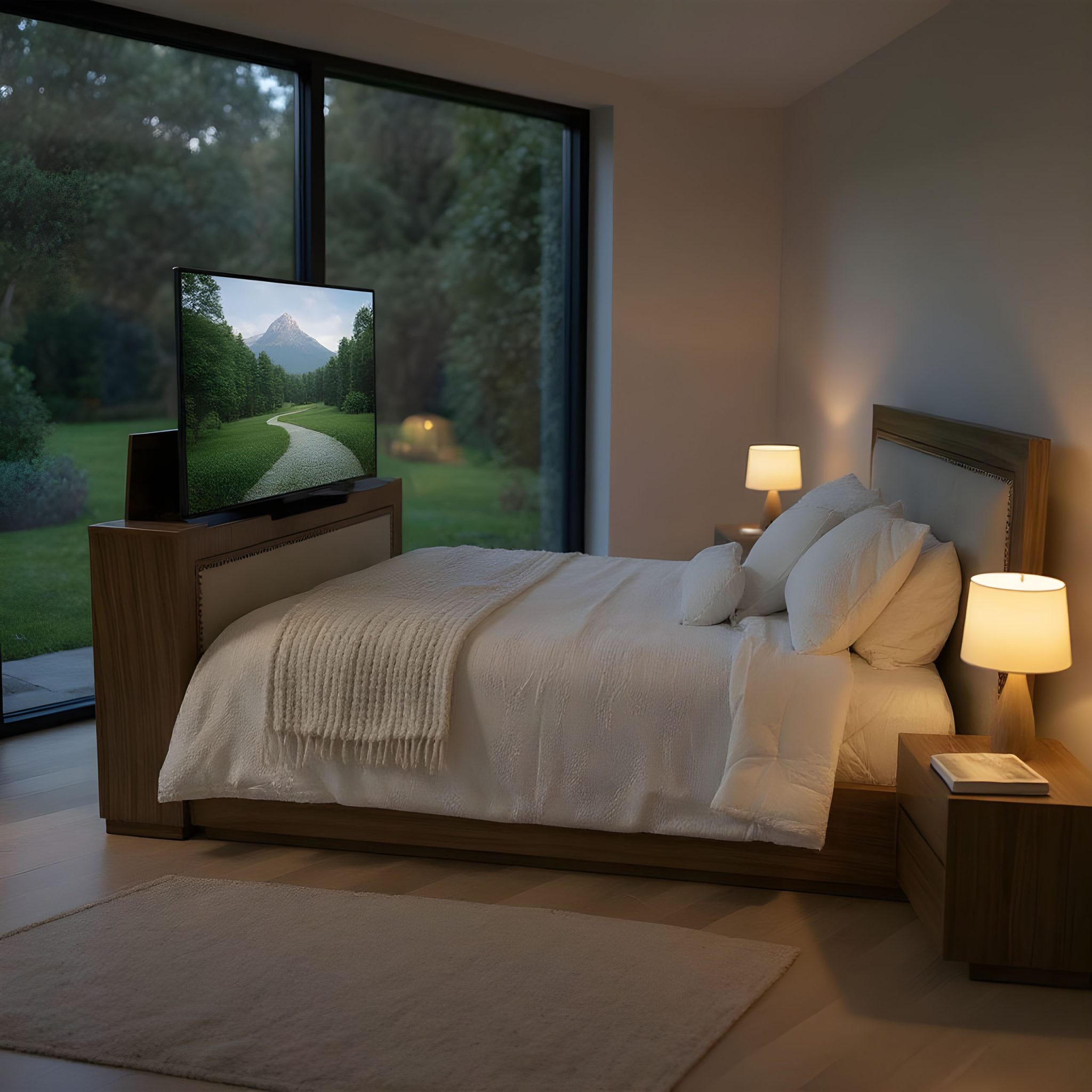 Lusso TV Lift Bed - Queen - Natural