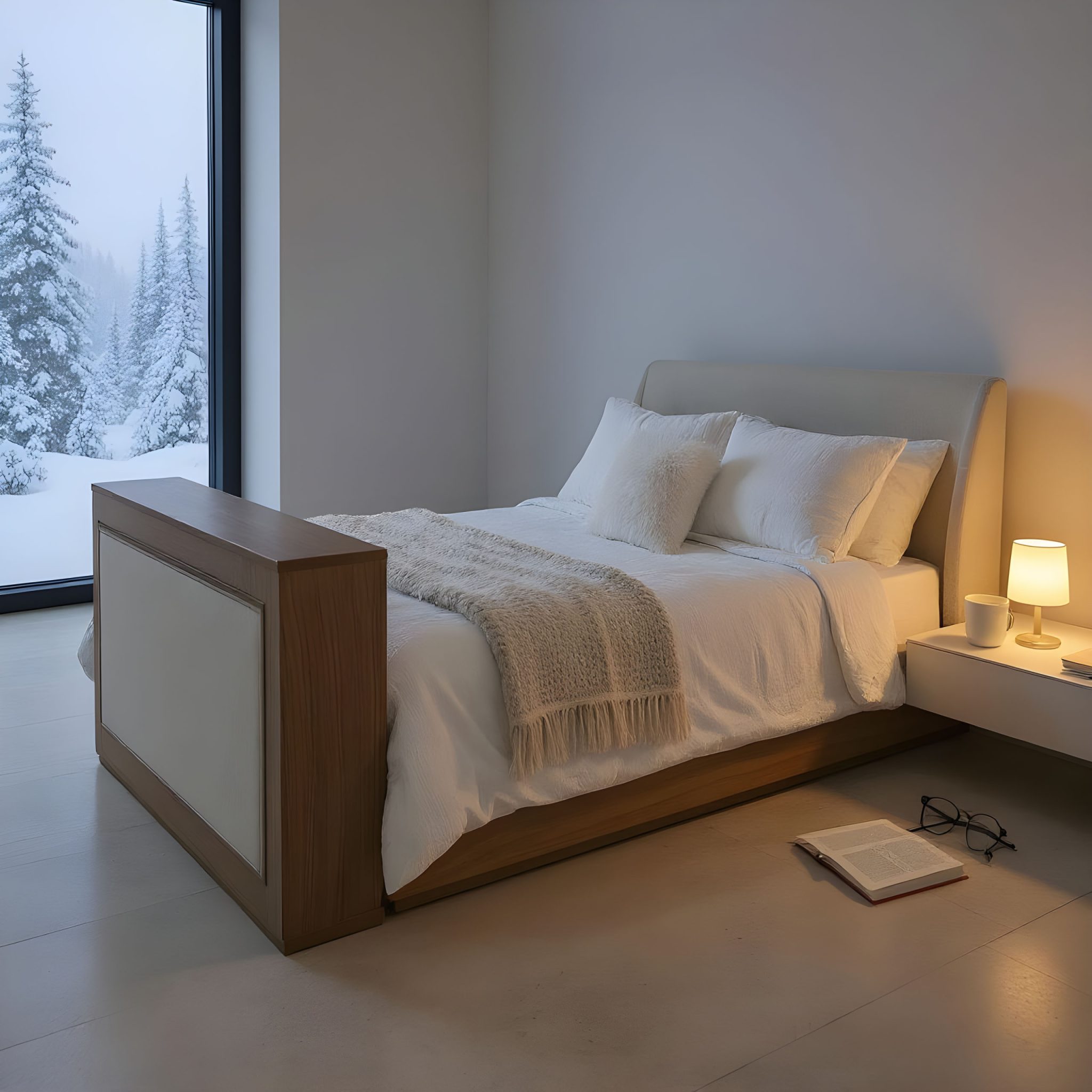 Sora TV Lift Bed - Queen - Natural