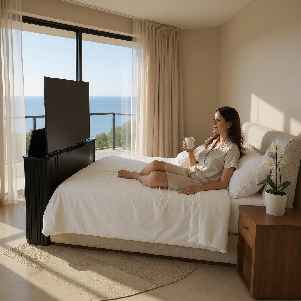 Second image of Sora TV Lift Bed - Queen - Natural